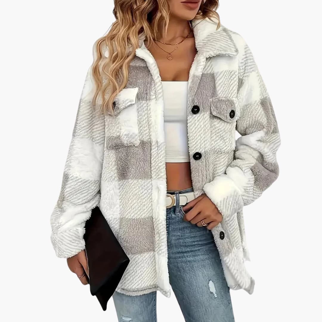 Damen jacke mit Karomuster und Knopfverschluss