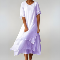 Agnès | Leichte und elegante Baumwolllange Kleid in Violett