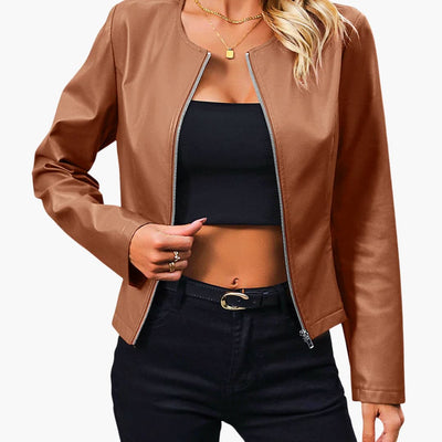 Damen Bikerjacke mit Rundhalsausschnitt und Reißverschluss