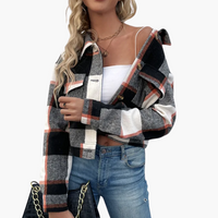 Damen Karierte Jacke mit Knopfverschluss in Schwarz