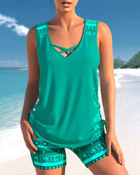 Lila® | Tankini mit Tribal-Print und gekreuzten Details in Grün