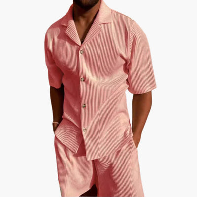 Herren Sommer Set aus strukturiertem Stoff mit Kurzarmhemd