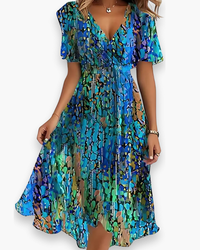Damen Lässiges Boho Kleid | Midi Gradientenkleid in Blau