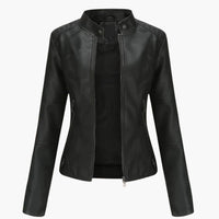 Damen Bikerjacke mit Stehkragen und Reißverschlusstaschen in Schwarz