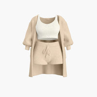 Loungewear Set - Damen Strick Outfit 3-teilig mit Cardigan in Beige