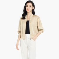 Damen Bomberjacke aus Satin mit Reißverschluss vorne in Beige