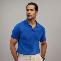 Herren Texturierte Offener Kragen Poloshirt in Blau