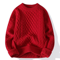 Damen Pullover | Klassischer Strick mit Zopfmuster in Rot
