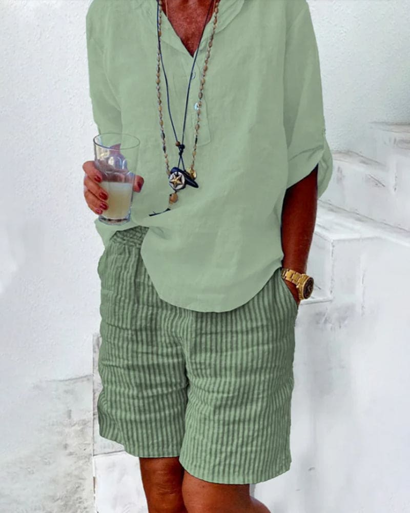 Gestreifte Baumwoll-Leinen Damen-Shorts – Nina