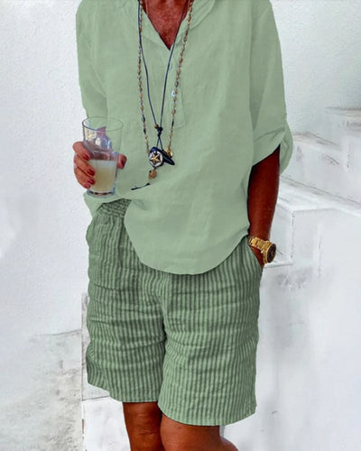 Gestreifte Baumwoll-Leinen Damen-Shorts – Nina