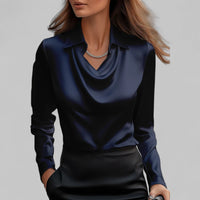 Theresa | Elegante Wasserfall Satinbluse in Marineblau