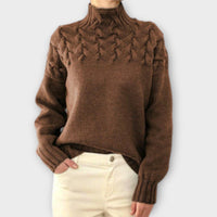 Julia | Zopfstrickpullover Damen elegant & bequem in Braun
