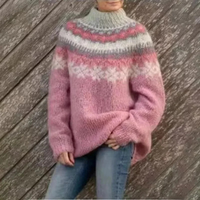 Norweger Grobstrickpullover Damen | Winterpullover Mit Rundhalsausschnitt in Rosa