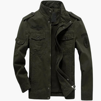 Herren Militärjacke mit Reißverschluss und Pattentaschen in Grün