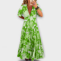 Catrisa - Floral Print V-Ausschnitt Taschenkleid in Grün