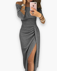 Damen Elegantes Glitzer Kleid | Maxi Abendkleid in Grau