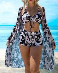Lizette® | Dreiteiliger Bikini mit Print in Schwarz
