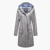 Damen Trenchcoat mit Kapuze und Fronttaschen in Grau