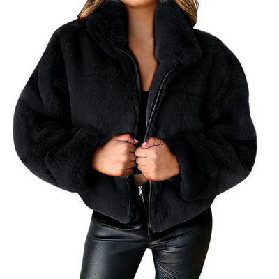 Elegante Teddyjacke mit Reißverschluss und Kragen für Damen