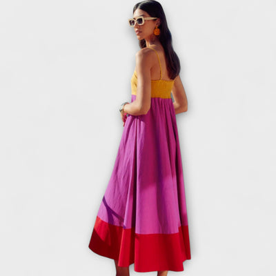 Farbblock Spaghetti-Träger Kleid