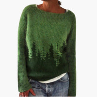 Damen pullover mit Rundhalsausschnitt und Baum-Muster in Grün