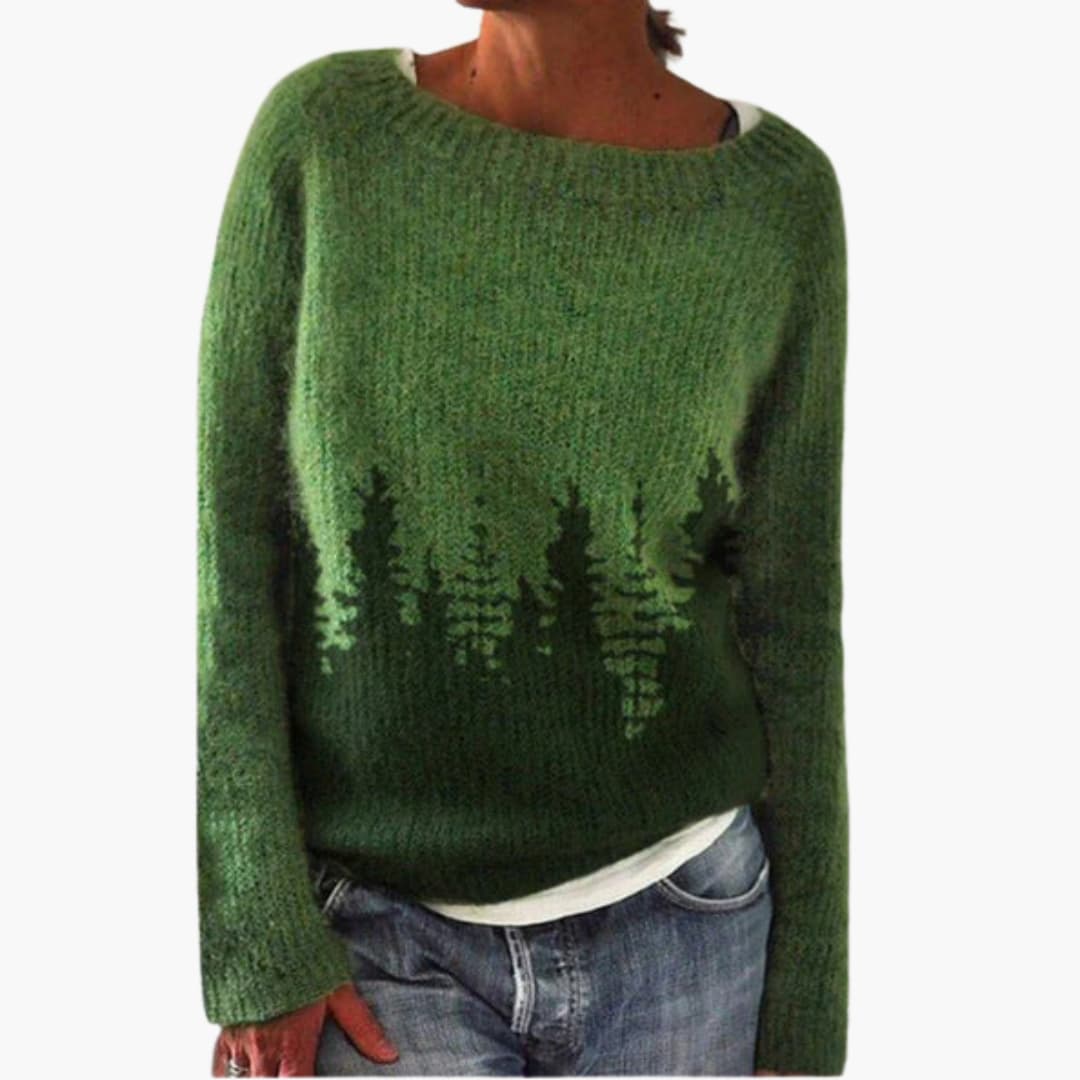 Damen pullover mit Rundhalsausschnitt und Baum-Muster