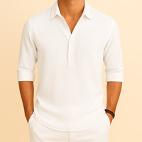 Christopher | Herren Klassisches Langen Ärmeln Henley Poloshirt in Weiß