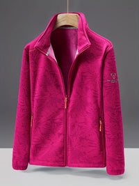 Damen-Fleecejacke mit durchgehendem Reißverschluss | Outdoor-Jacke mit Rollkragen in Rosa