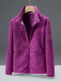 Damen-Fleecejacke mit durchgehendem Reißverschluss | Outdoor-Jacke mit Rollkragen in Rot