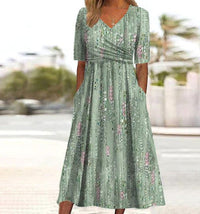 Pristine – A-Linien-Kleid mit Blumenmuster und hoher Taille in Grun