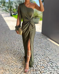 Jessica | Damen Elegant Hoher Schlitz Hochzeitsgastkleid in Grün