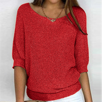 Damen 3/4-Ärmel Strickpullover | Lässiger in Rot