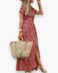Damen Elegantes Boho Kleid | Maxi Sommerkleid in Rot