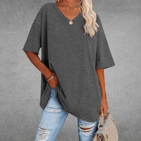 Mia | Damen Oversized V-Ausschnitt Hemd in Grau