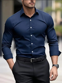 Bernd | Herren Slim Fit Langarm Businesshemd in Marineblau