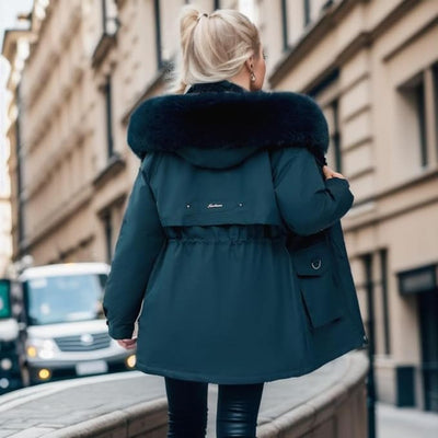 Damen Elegante Winterjacke mit Abnehmbarem Kunstpelz