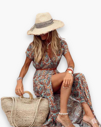 Damen Elegantes Boho Kleid | Maxi Sommerkleid in Braun