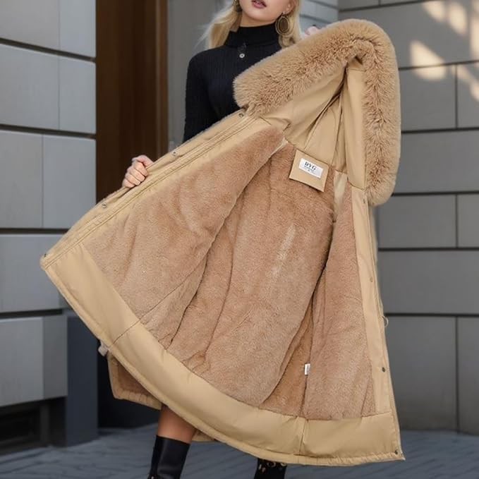 Damen Elegante Winterjacke mit Abnehmbarem Kunstpelz