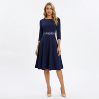 Franziska | Damen Tailliertes Ausgestelltes Midi-Kleid in Blau