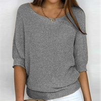 Damen 3/4-Ärmel Strickpullover | Lässiger in Grau