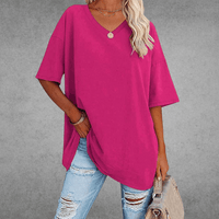 Mia | Damen Oversized V-Ausschnitt Hemd in Dunkelrosa