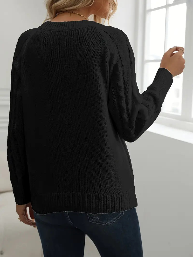 SOLIDER KABELSTRICKPULLOVER FÜR DAMEN | ELEGANTER WARMER STIL