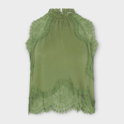 Kaia - Satinbluse mit Spitzenbesatz und plissiertem Ausschnitt im Set