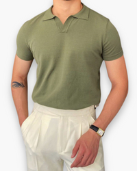 Herren Klassisches Polo Shirt | V-Kragen Poloshirt in Grün