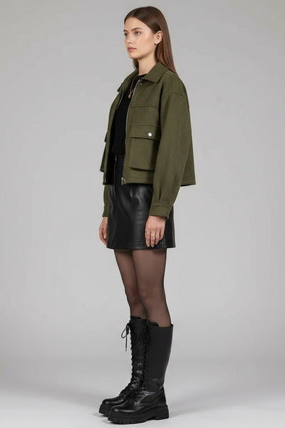 Kaira | Kunstwildleder Kurzjacke Mit Umlegekragen