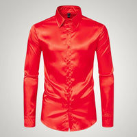 Tobias | Herren Festliches Satin Gerades Hemd in Rot