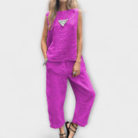 Jennifer - EntspanntesBaumwolle-Leinen Outfit in Lila