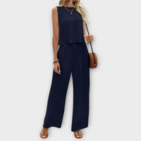 Valeria - Weste mit Blütenblattrand & Lange Hose in Navy