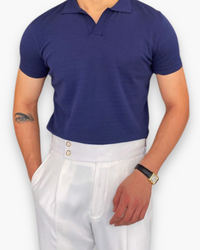 Herren Klassisches Polo Shirt | V-Kragen Poloshirt in Blau