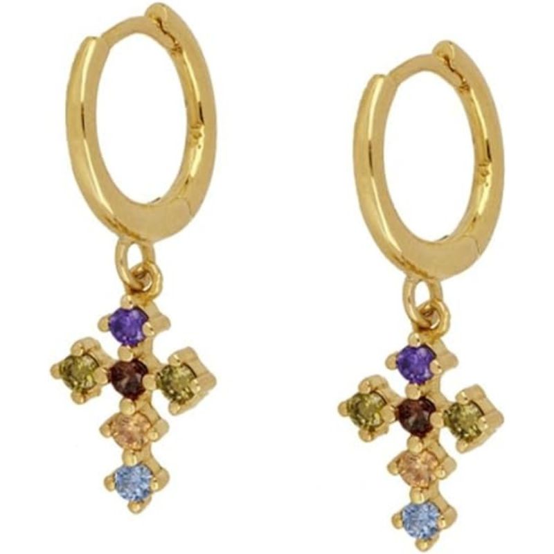 Cassia - Creolen mit baumelnden Anhängern | Mehrfarbige Edelsteine Ohrringe
